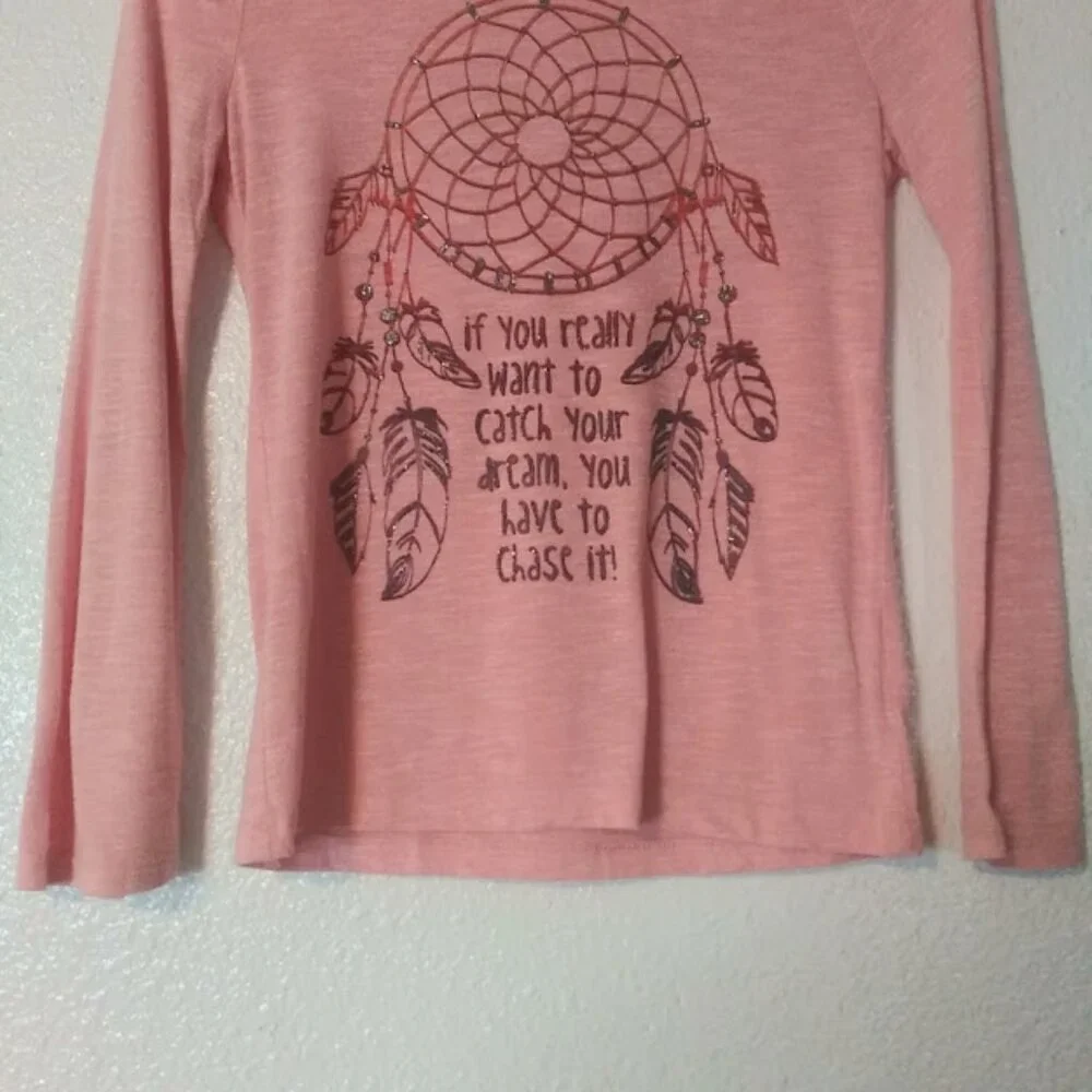 Beautees girl's size L pink and gray long sleeve blouse